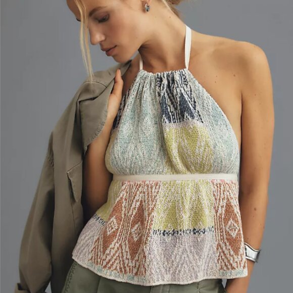 Brand New By Anthropologie Babydoll Halter Linen Sweater Tank - Picture 5 of 7